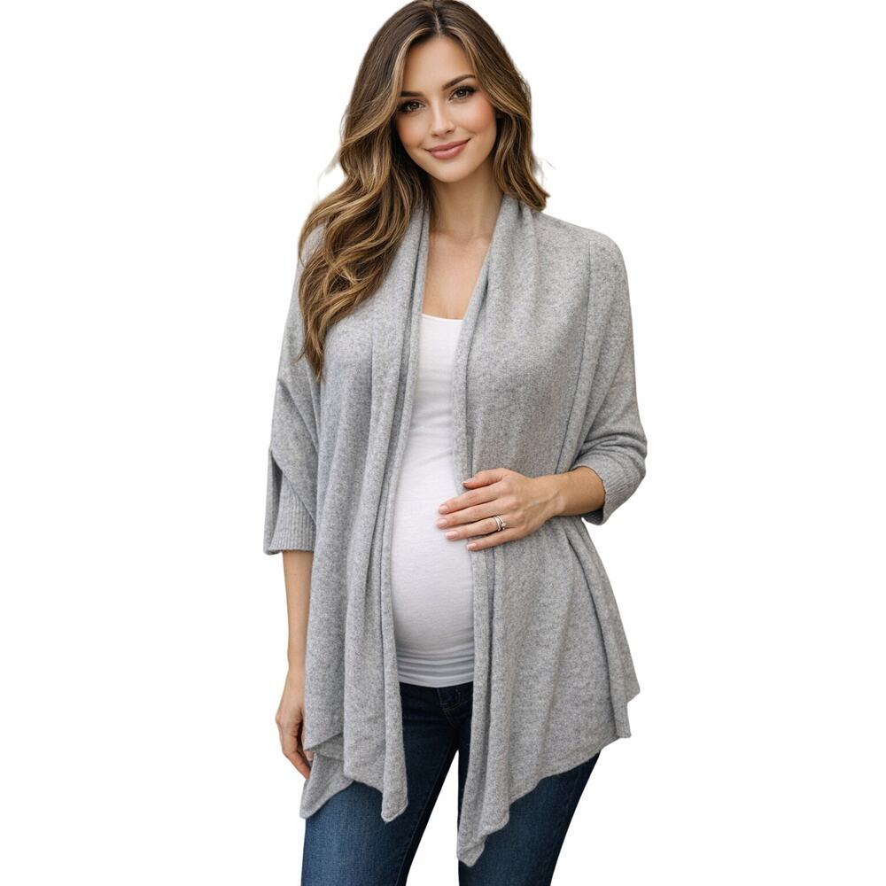 Moms the word 1 ( S ) open cardigan grey gray maternity nursing 100%  cashmere